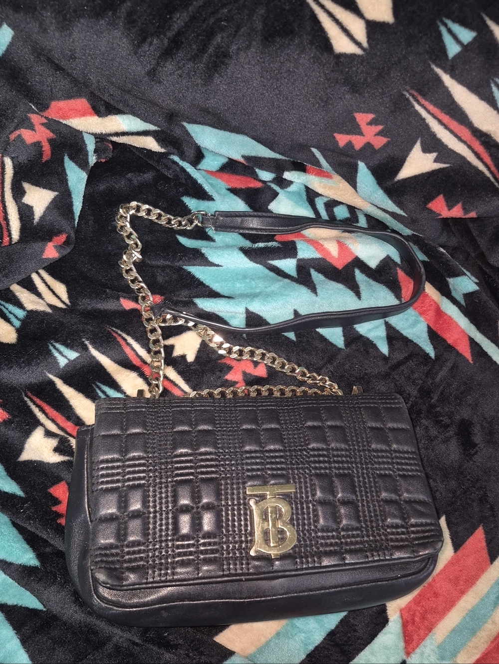 Burberry Black Quilted Leather Crossbody with Gold TB Accent